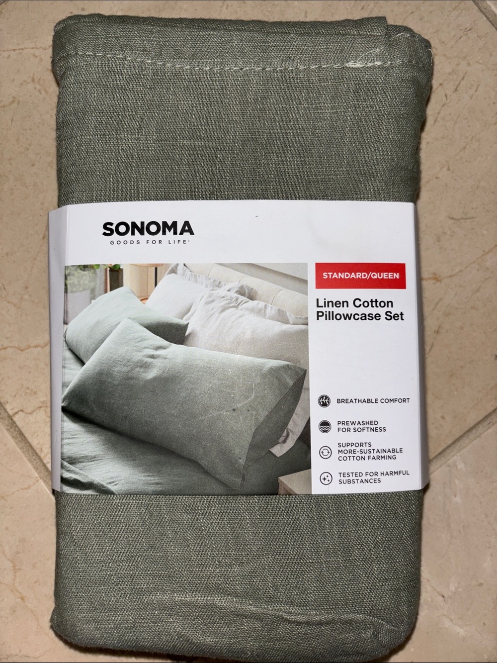 SONOMA Linen Cotton Pillowcase Set - Sage Green